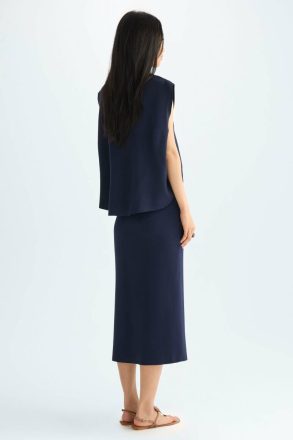 Purificacion Garci Navy/Ecru Women Double-Layered Stretch-Knit Midi Dress Dresses - Image 3