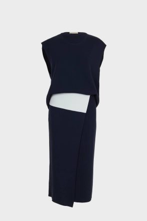 Purificacion Garci Navy/Ecru Women Double-Layered Stretch-Knit Midi Dress Dresses - Image 5
