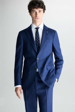 Purificacion Garci Navy Men Zig-Zag Woven Wool Classic Fit Suit Jacket Suits And Blazers