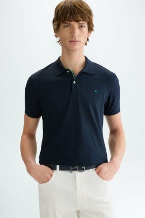 Purificacion Garci Navy Piqué Slim Fit Polo Shirt Men Polo Shirts