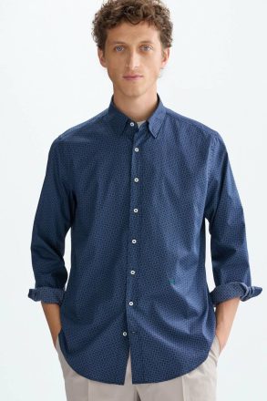 Purificacion Garci Navy/White Cubo Dots Print Poplin Shirt Shirts Men