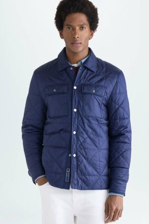 Purificacion Garci Origami Quilted Nylon Overshirt Men Ink Blue Outerwear