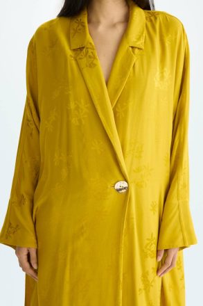 Purificacion Garci Outerwear Women Floral Jacquard Oversize Frock Coat Mustard - Image 2