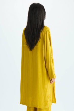 Purificacion Garci Outerwear Women Floral Jacquard Oversize Frock Coat Mustard - Image 3