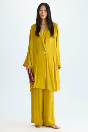 Purificacion Garci Outerwear Women Floral Jacquard Oversize Frock Coat Mustard - Image 4