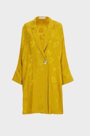 Purificacion Garci Outerwear Women Floral Jacquard Oversize Frock Coat Mustard - Image 5