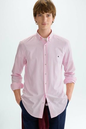 Purificacion Garci Pink/White Shirts Men Chequered Oxford Shirt