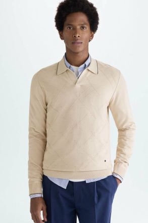Purificacion Garci Polo Collar Origami Pima Cotton Sweater Men Polo Shirts Stone