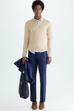 Purificacion Garci Polo Collar Origami Pima Cotton Sweater Men Polo Shirts Stone - Image 5