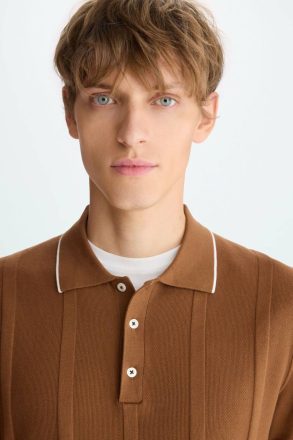 Purificacion Garci Polo Shirts Men Ribbed Effect Knit Polo Shirt Brown - Image 2
