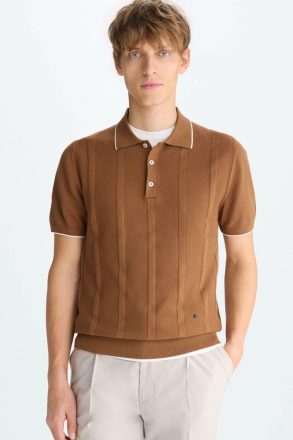 Purificacion Garci Polo Shirts Men Ribbed Effect Knit Polo Shirt Brown