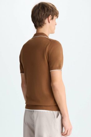 Purificacion Garci Polo Shirts Men Ribbed Effect Knit Polo Shirt Brown - Image 3