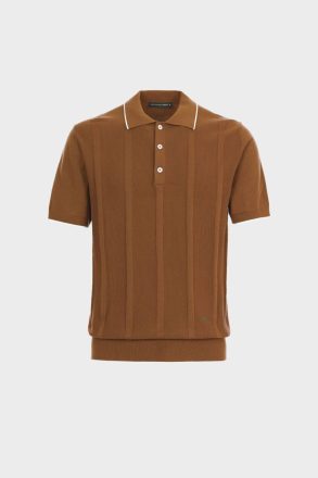 Purificacion Garci Polo Shirts Men Ribbed Effect Knit Polo Shirt Brown - Image 5