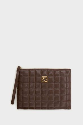 Purificacion Garci Pouches And Wash Bags Homenaje Acolchado Leather Medium Pouch Women Dark Brown
