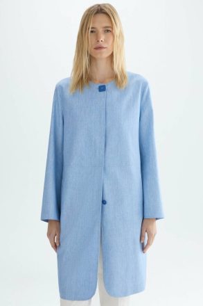 Purificacion Garci Rubberised Linen Straight-Fit Coat Outerwear Women Light Blue
