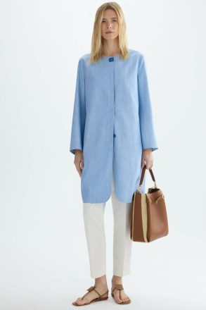 Purificacion Garci Rubberised Linen Straight-Fit Coat Outerwear Women Light Blue - Image 4