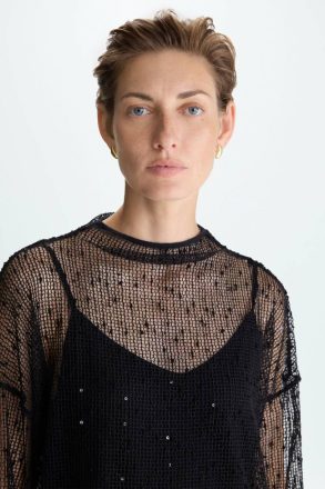 Purificacion Garci Sequinned Mesh Oversize Top Women Black Evening - Image 2