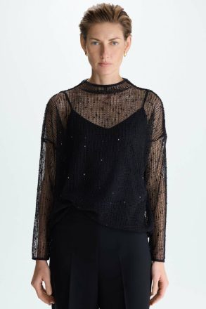 Purificacion Garci Sequinned Mesh Oversize Top Women Black Evening