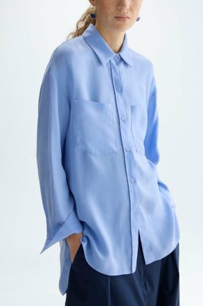 Purificacion Garci Shirts Cupro Oversize Shirt Women Light Blue - Image 2