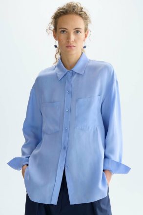 Purificacion Garci Shirts Cupro Oversize Shirt Women Light Blue