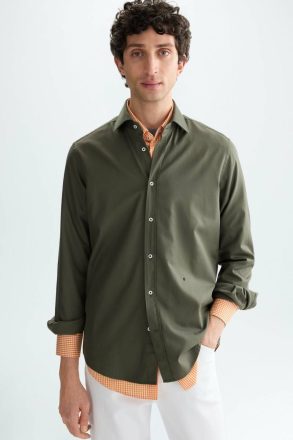 Purificacion Garci Shirts Khaki Spread Collar Twill Shirt Men