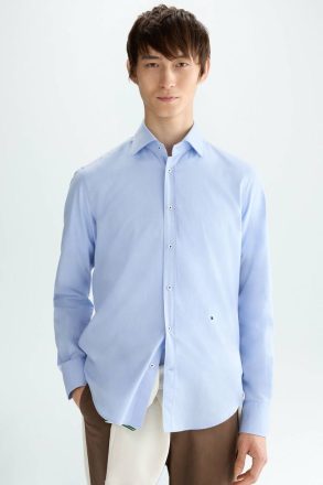 Purificacion Garci Shirts Men Sky Blue Spread Collar Oxford Shirt