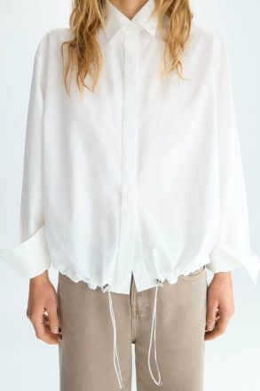 Purificacion Garci Shirts White Gathered Hem Poplin Straight-Fit Shirt Women - Image 2