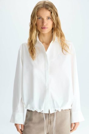 Purificacion Garci Shirts White Gathered Hem Poplin Straight-Fit Shirt Women