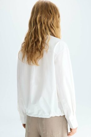 Purificacion Garci Shirts White Gathered Hem Poplin Straight-Fit Shirt Women - Image 3