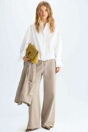 Purificacion Garci Shirts White Gathered Hem Poplin Straight-Fit Shirt Women - Image 4