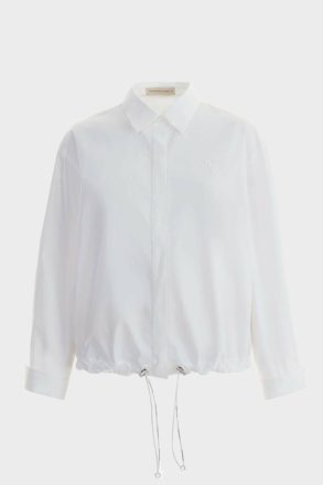 Purificacion Garci Shirts White Gathered Hem Poplin Straight-Fit Shirt Women - Image 5