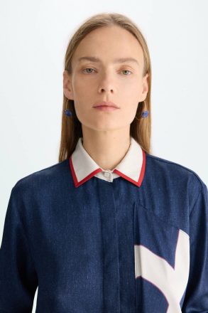 Purificacion Garci Shirts Women Pg Lines Print Twill Oversize Shirt Navy/White/Red - Image 2