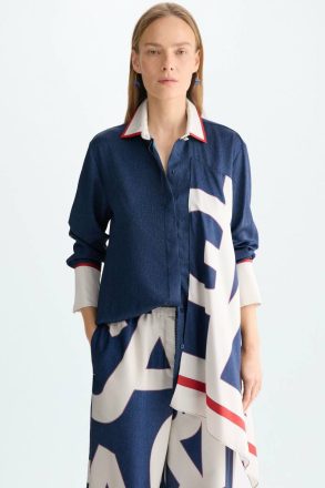 Purificacion Garci Shirts Women Pg Lines Print Twill Oversize Shirt Navy/White/Red