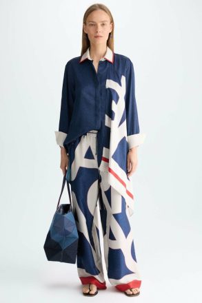 Purificacion Garci Shirts Women Pg Lines Print Twill Oversize Shirt Navy/White/Red - Image 5