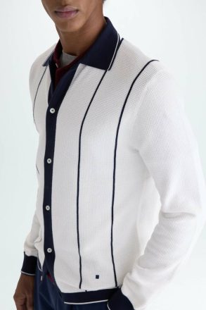 Purificacion Garci Striped Pima Cotton Knit Overshirt White/Navy Outerwear Men - Image 5