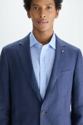 Purificacion Garci Suits And Blazers Navy Men Linen Relaxed Fit Suit Jacket - Image 2