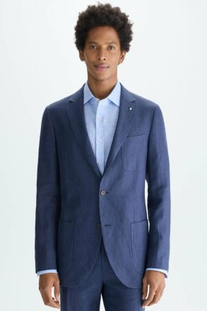 Purificacion Garci Suits And Blazers Navy Men Linen Relaxed Fit Suit Jacket