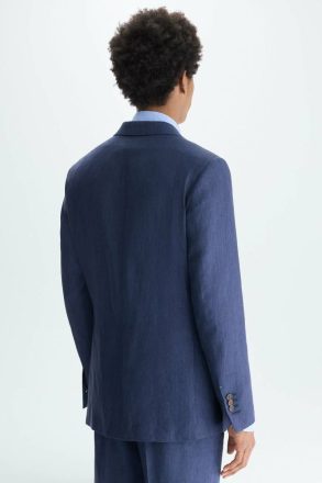 Purificacion Garci Suits And Blazers Navy Men Linen Relaxed Fit Suit Jacket - Image 3