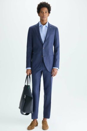 Purificacion Garci Suits And Blazers Navy Men Linen Relaxed Fit Suit Jacket - Image 4