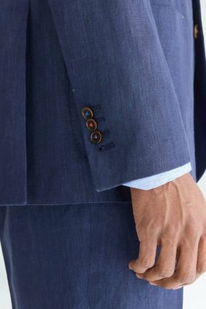 Purificacion Garci Suits And Blazers Navy Men Linen Relaxed Fit Suit Jacket - Image 5