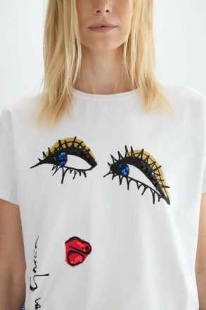 Purificacion Garci White T-Shirts And Tops Women Sequinned Print Jersey Straight-Fit T-Shirt - Image 2