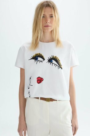 Purificacion Garci White T-Shirts And Tops Women Sequinned Print Jersey Straight-Fit T-Shirt