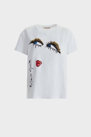 Purificacion Garci White T-Shirts And Tops Women Sequinned Print Jersey Straight-Fit T-Shirt - Image 5