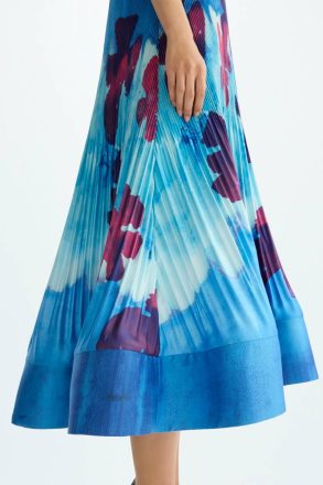 Purificacion Garci Women Blue/Purple Evening Print Micro-Pleated Twill Midi Dress - Image 2