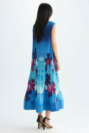 Purificacion Garci Women Blue/Purple Evening Print Micro-Pleated Twill Midi Dress - Image 3
