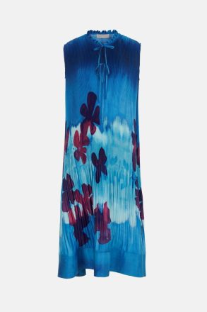 Purificacion Garci Women Blue/Purple Evening Print Micro-Pleated Twill Midi Dress - Image 5
