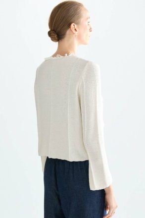 Purificacion Garci Women Buttoned Moss Stitch Straight-Fit Short Jacket Ecru Jackets - Image 3