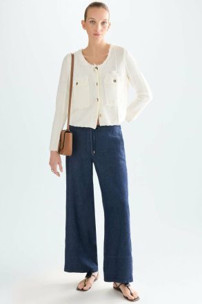 Purificacion Garci Women Buttoned Moss Stitch Straight-Fit Short Jacket Ecru Jackets - Image 4