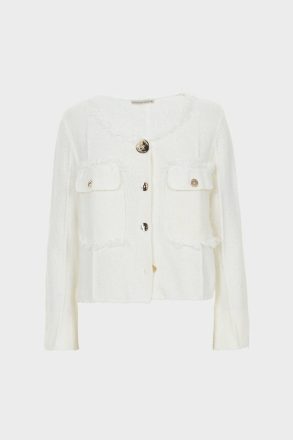 Purificacion Garci Women Buttoned Moss Stitch Straight-Fit Short Jacket Ecru Jackets - Image 5
