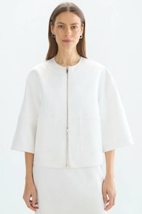 Purificacion Garci Women Double Satin Straight-Fit Short Jacket Jackets White